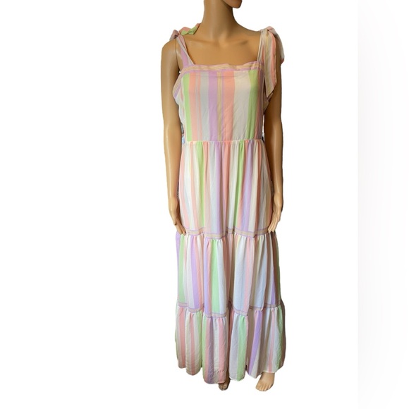love colette Dresses & Skirts - Love Colette Pastel Pink Purple Green Femme Preppy Striped Tiered Maxi Dress